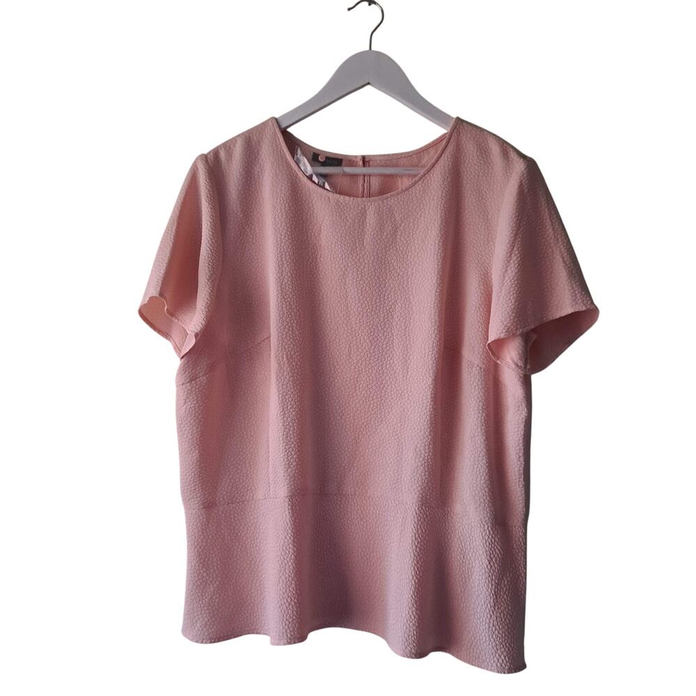 NWT Talbots Peplum Top Polyester Blend Textured Short Sleeve Blouse Pink Size 18